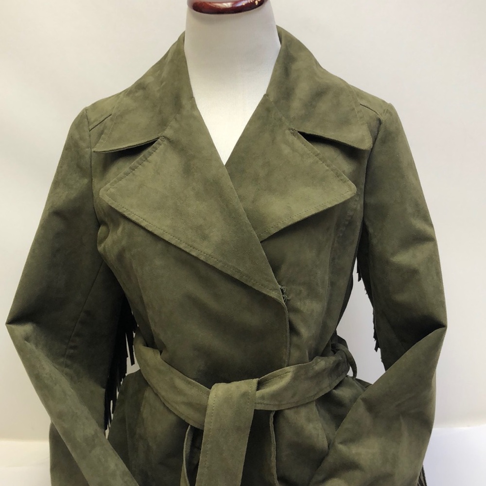 Karl Lagerfeld Olive Jacket Suede Coat Small New